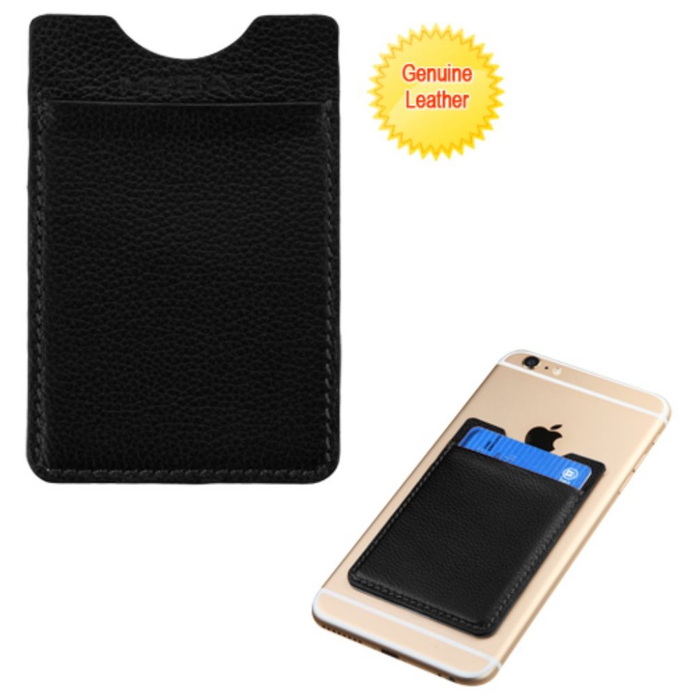 MYBAT Black Genuine Leather Adhesive Card Pouch